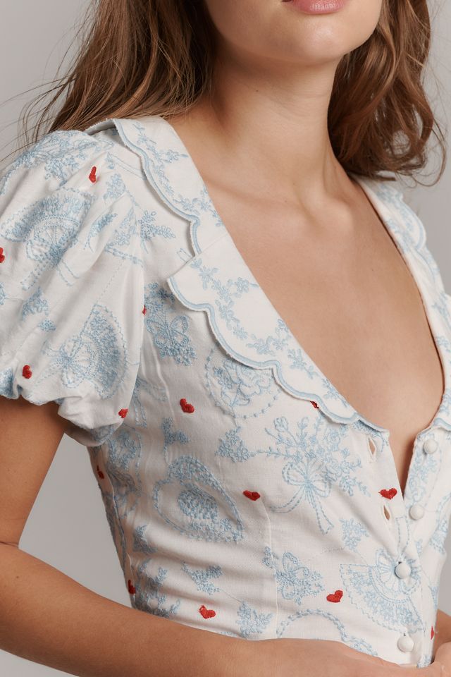 For Love & Lemons Livia Linen Blend Puff-Sleeve Blouse #2