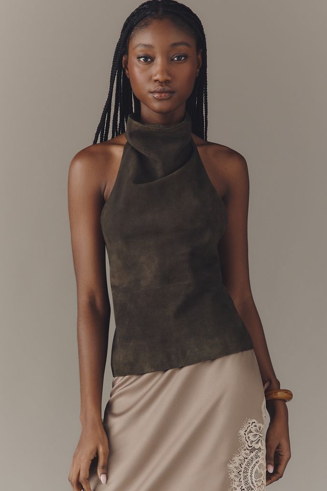 Lamarque Alva Suede Sleeveless High-Neck Top #3