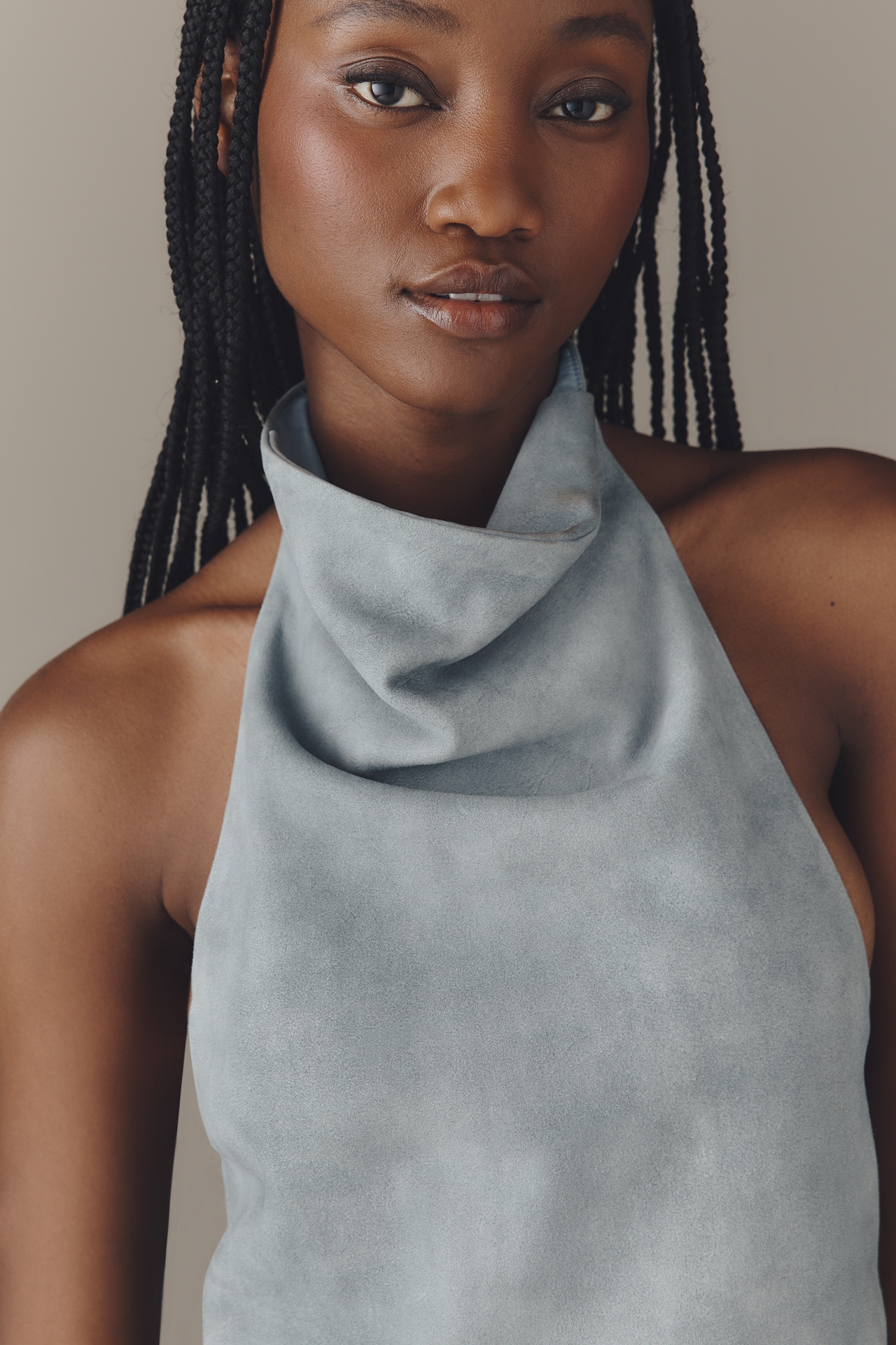 Lamarque Alva Suede Sleeveless High-Neck Top