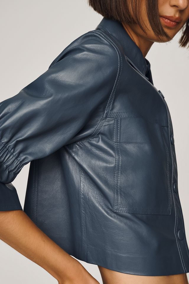 Lamarque Carolina Ruffle-Sleeve Leather Cropped Top #1