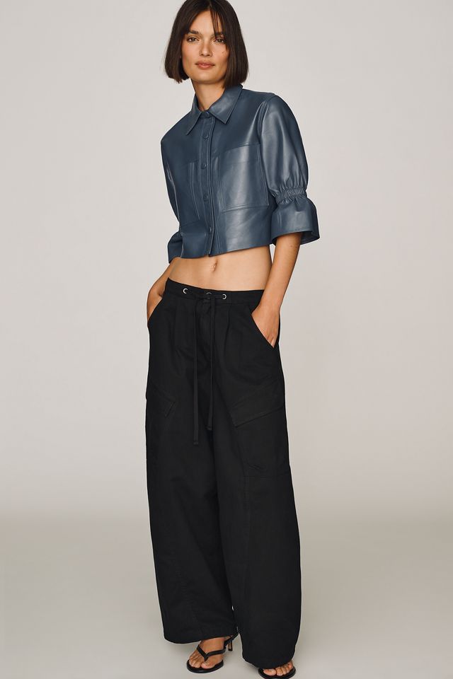 Lamarque Carolina Ruffle-Sleeve Leather Cropped Top #3