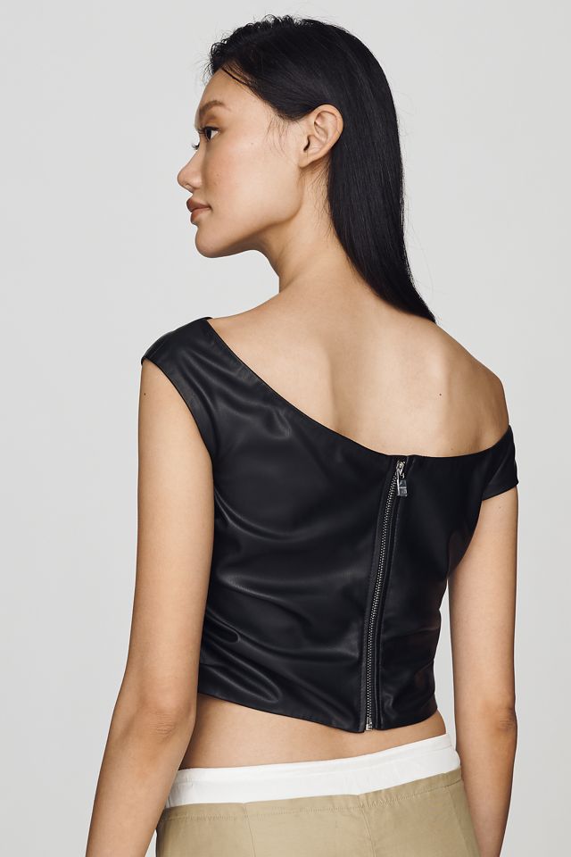 Lamarque Ines Faux-Leather Off-Shoulder Top #1