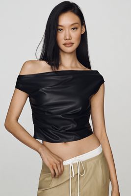 Lamarque Ines Faux-Leather Off-Shoulder Top
