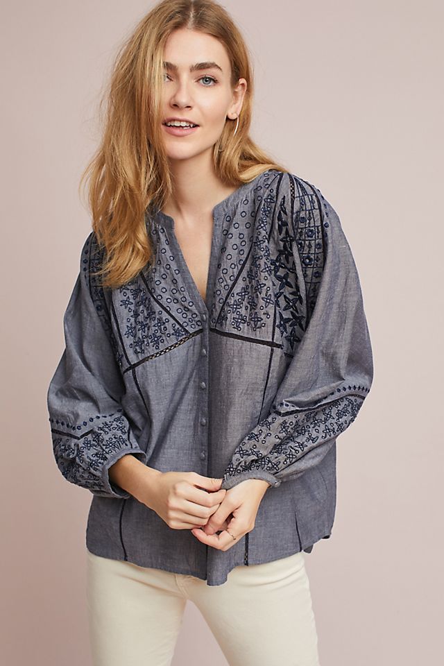 Embroidered Peasant Buttondown | Anthropologie