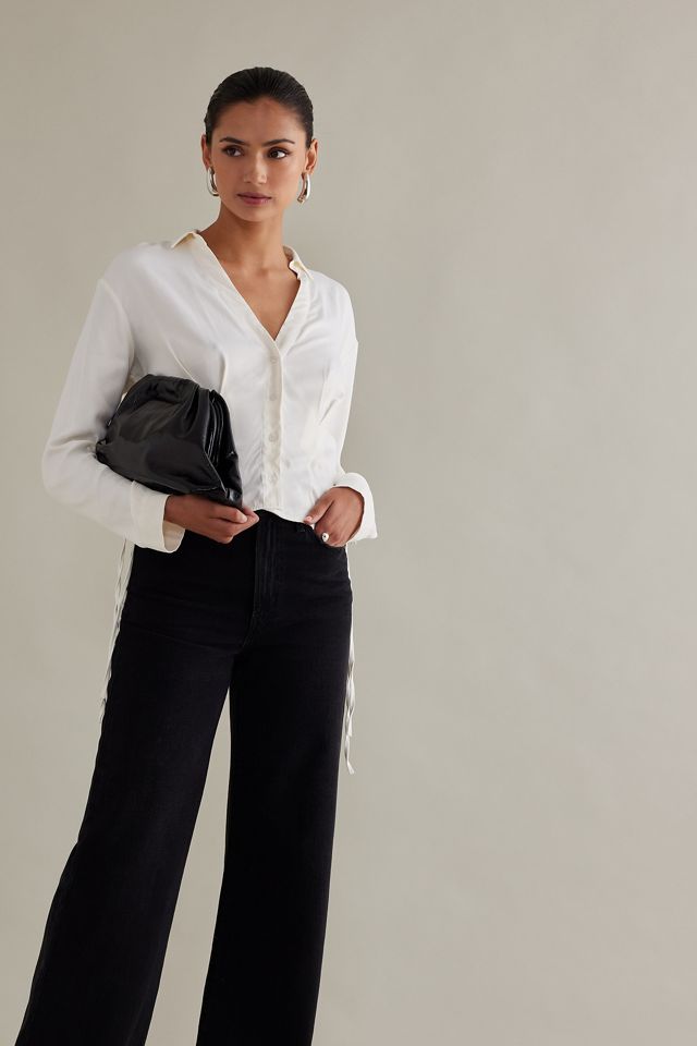 By Anthropologie Long-Sleeve Silky Corset Blouse #4