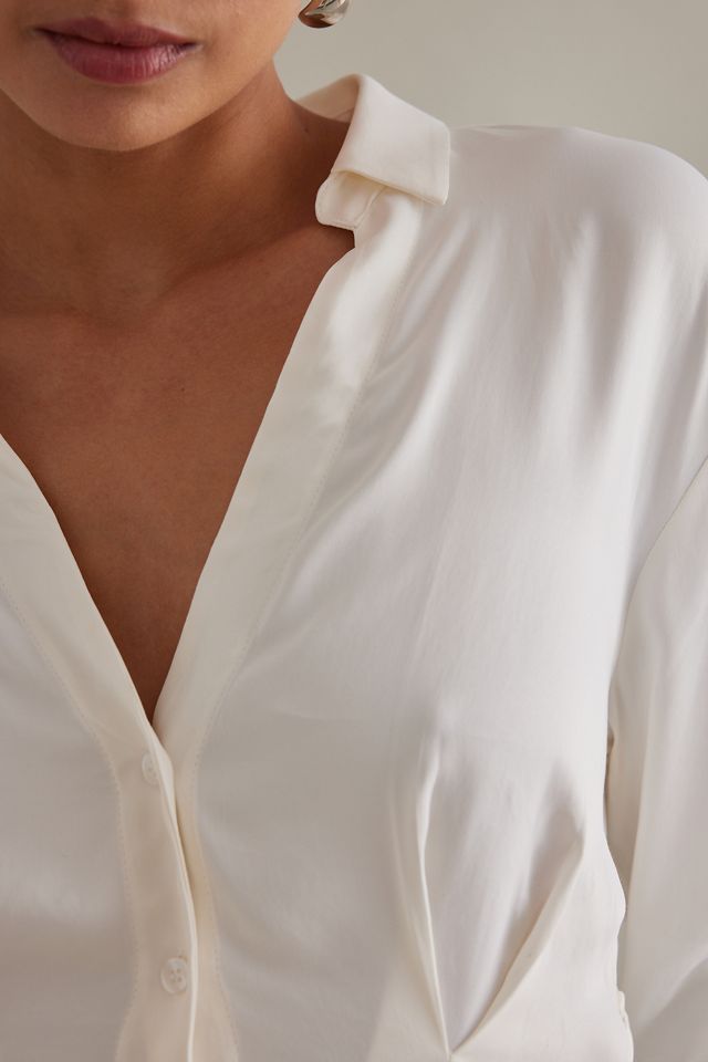 By Anthropologie Long-Sleeve Silky Corset Blouse #6