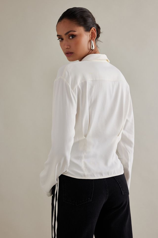 By Anthropologie Long-Sleeve Silky Corset Blouse #7