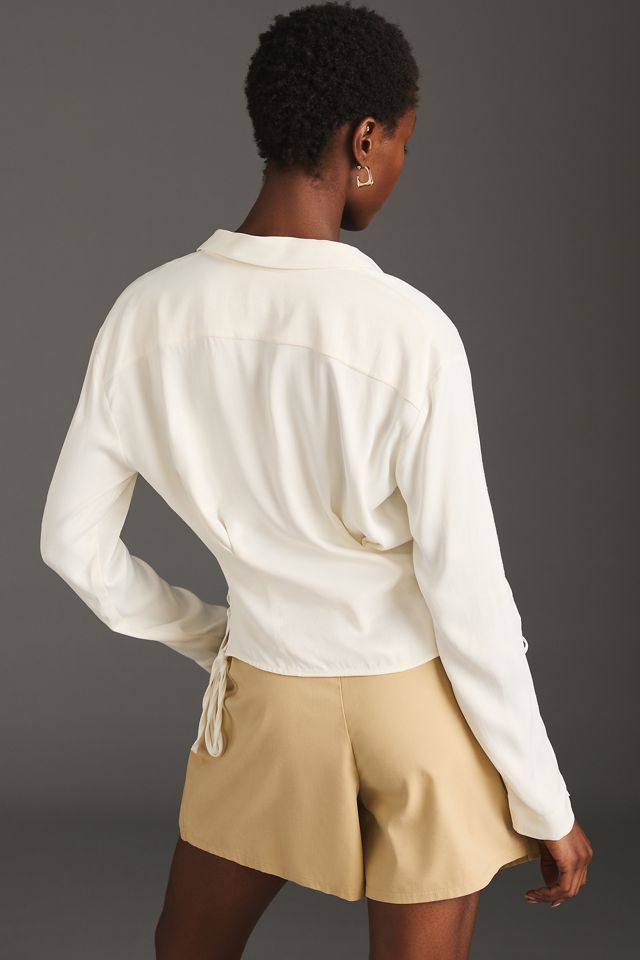 By Anthropologie Long-Sleeve Silky Corset Blouse #1