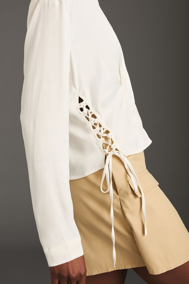 By Anthropologie Long-Sleeve Silky Corset Blouse #9