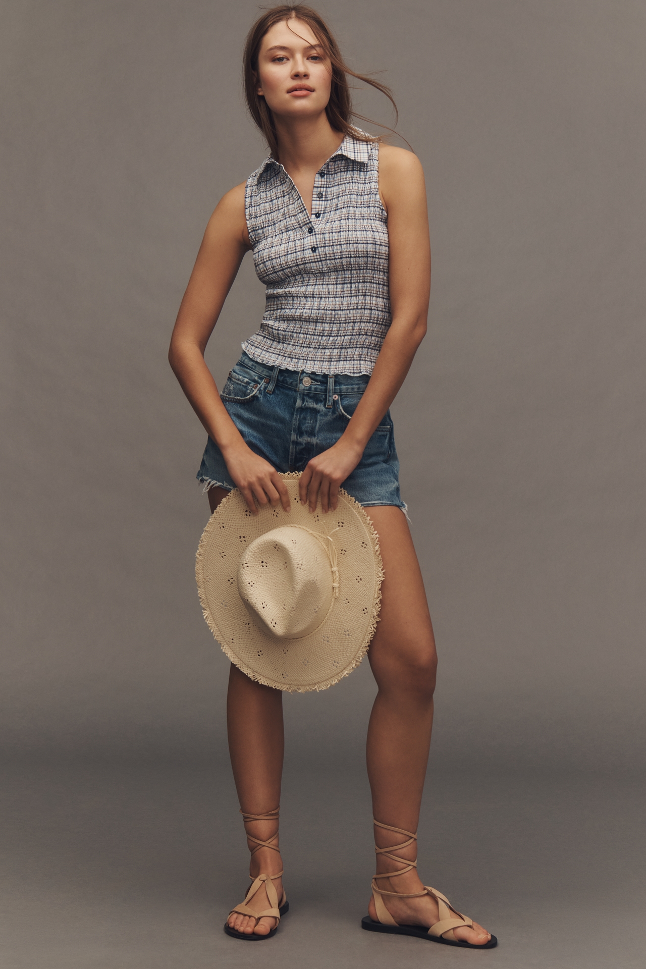 Pilcro Sleeveless Shirred Top
