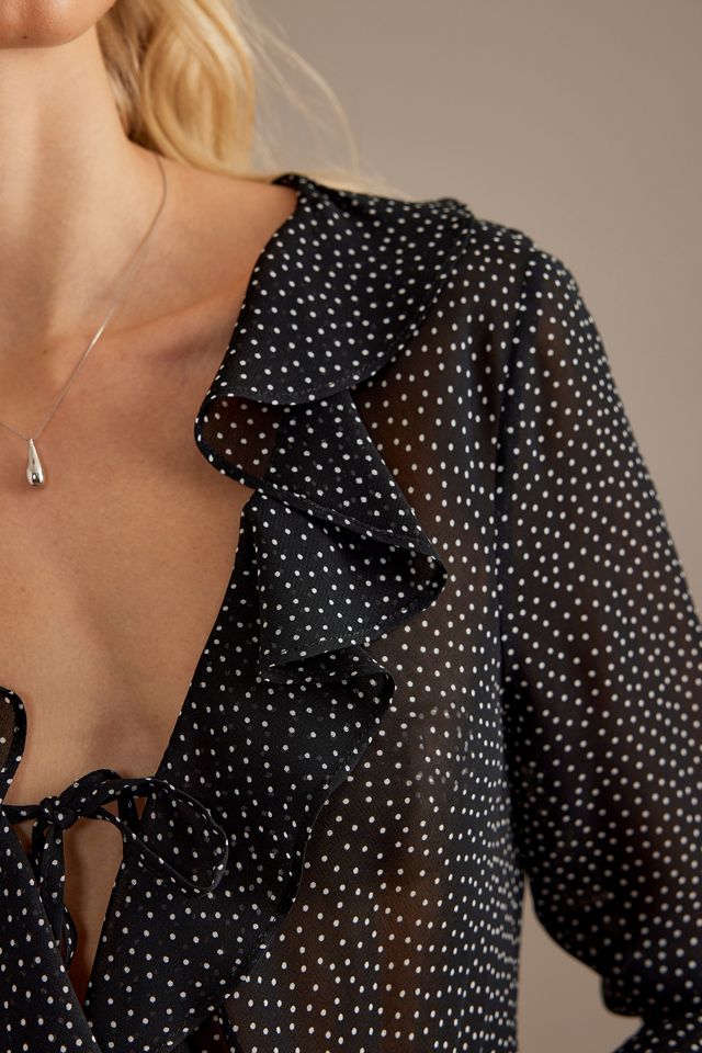 Chemisier à pois avec nœud et volants #1