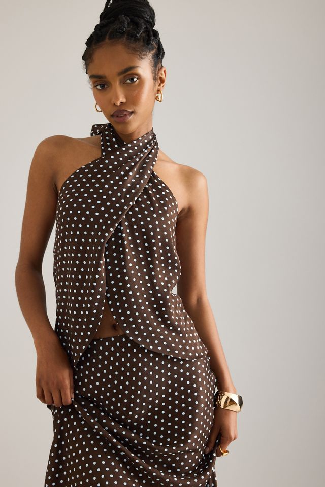 Maeve Wrap Satin Halter Neck Top