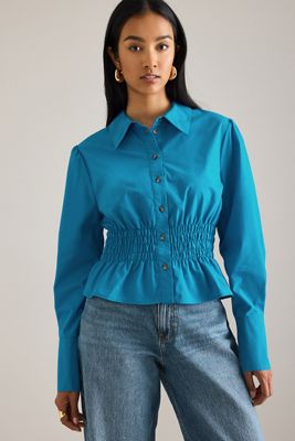 By Anthropologie Long-Sleeve Shirred Shirt