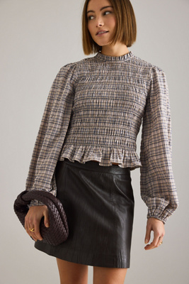 By Anthropologie Long-Sleeve Check Smock Blouse