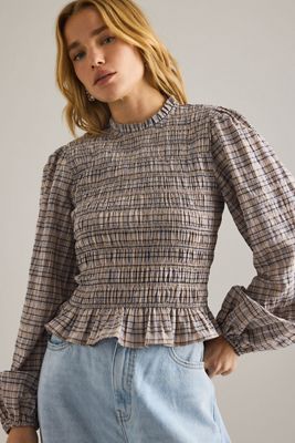 By Anthropologie Camicetta a quadri a maniche lunghe