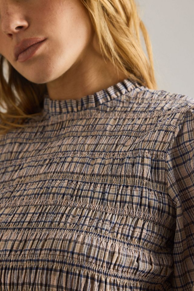 By Anthropologie Long-Sleeve Check Smock Blouse #5