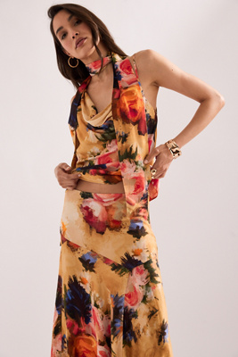 By Anthropologie Printed Scarf-Detail Cami Top