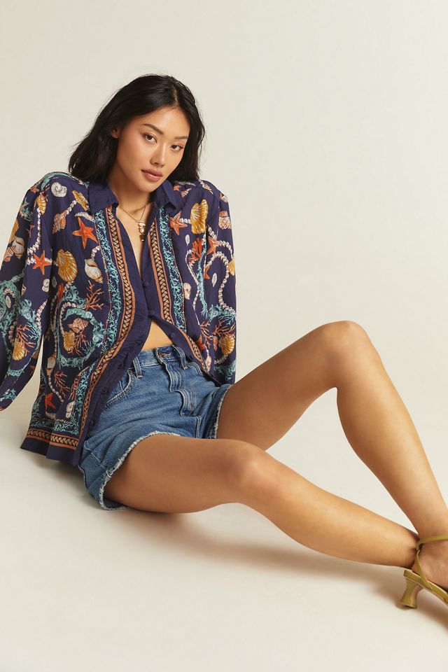 Maeve Silky V-Neck Buttondown #3