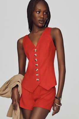 By Anthropologie Halsey Linen Stretch Button Front Blouse
