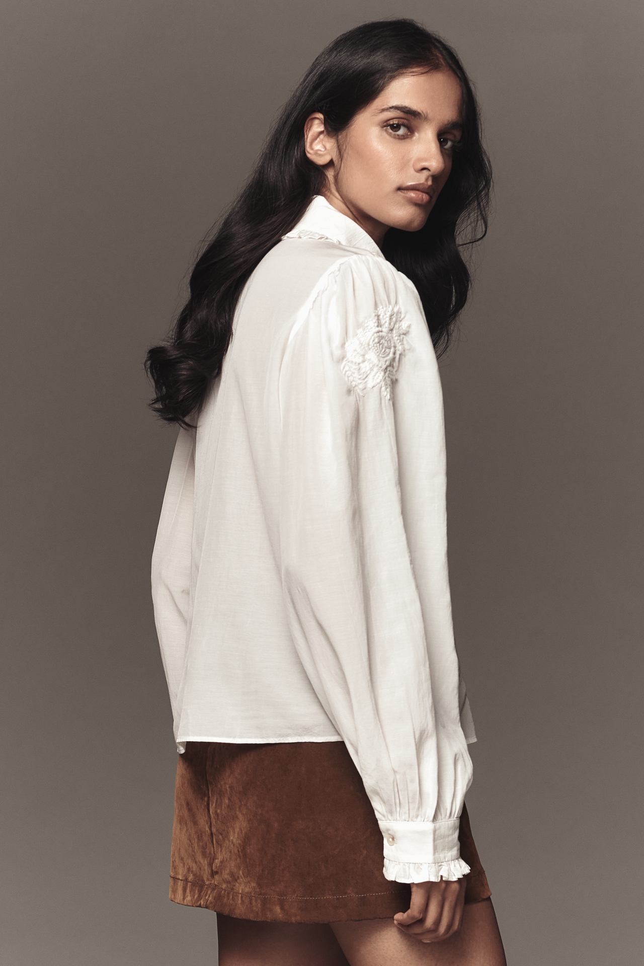 Maeve Calais Smocked Peasant Blouse