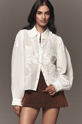 Maeve Calais Smocked Peasant Blouse