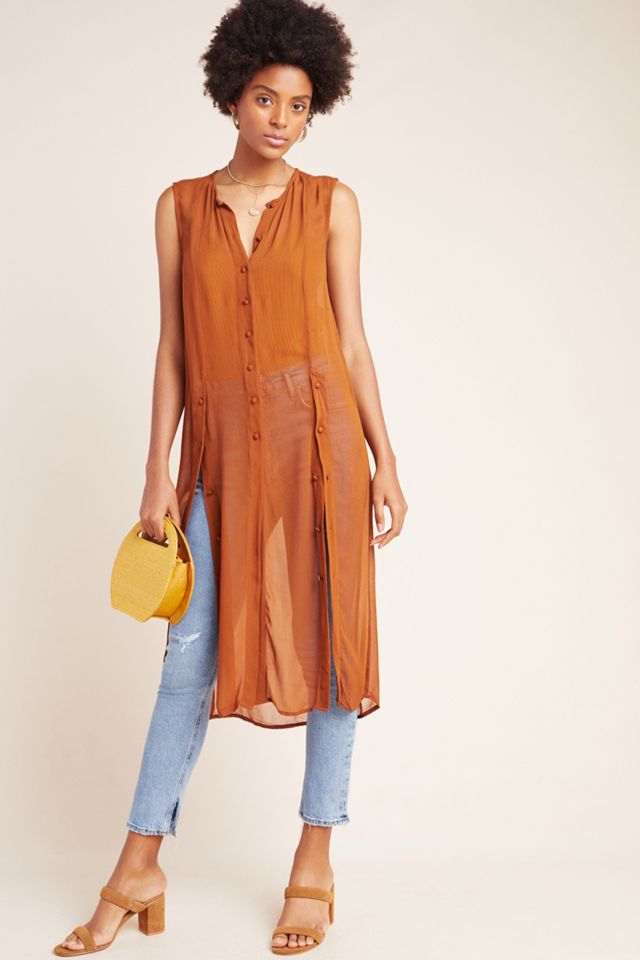 Maeve Meriwether Sheer Button-Front Tunic #3