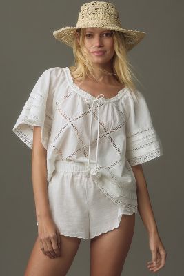 By Anthropologie Embroidered Floral Lace Top