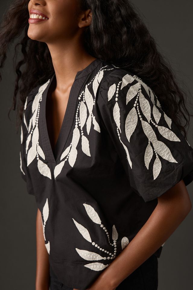 By Anthropologie Puff-Sleeve Embroidered Blouse #2