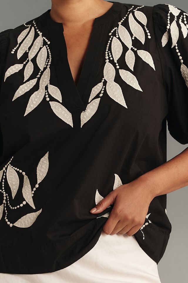 By Anthropologie Puff-Sleeve Embroidered Blouse #5