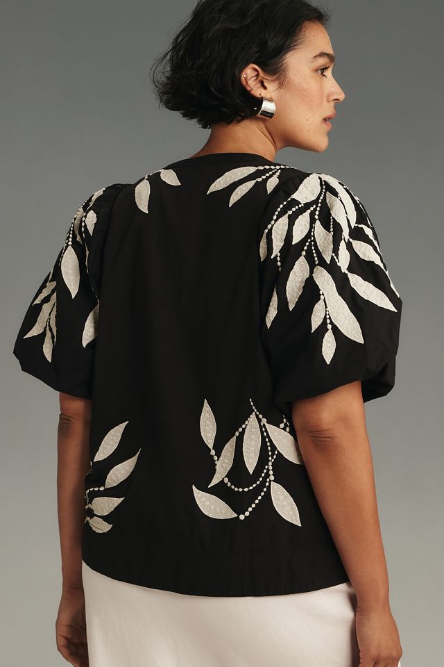 By Anthropologie Puff-Sleeve Embroidered Blouse #6