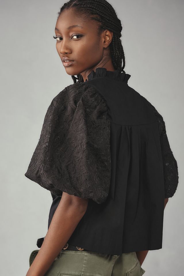 Maeve Puff-Sleeve Embellished Button-Front Blouse #1
