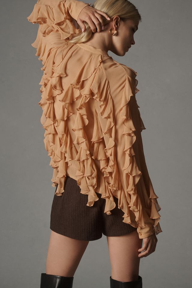 By Anthropologie Sheer Ruffle Buttondown Blouse #1
