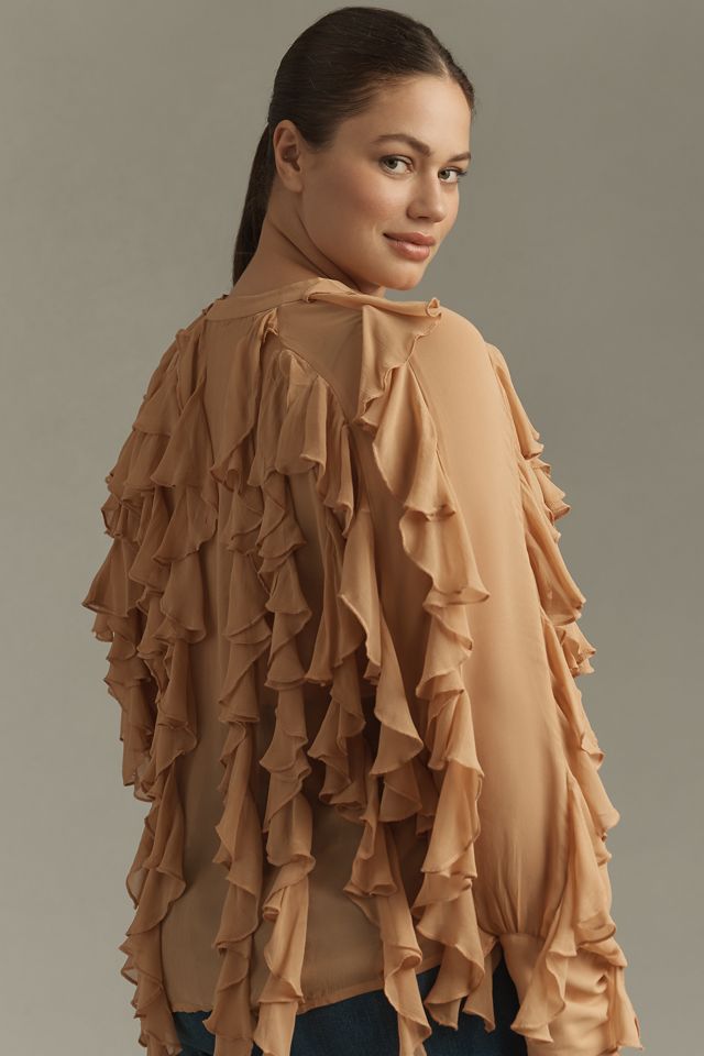 By Anthropologie Sheer Ruffle Buttondown Blouse #5
