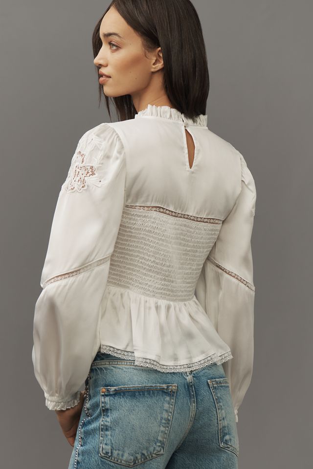 By Anthropologie Long-Sleeve Smocked Blouse #1