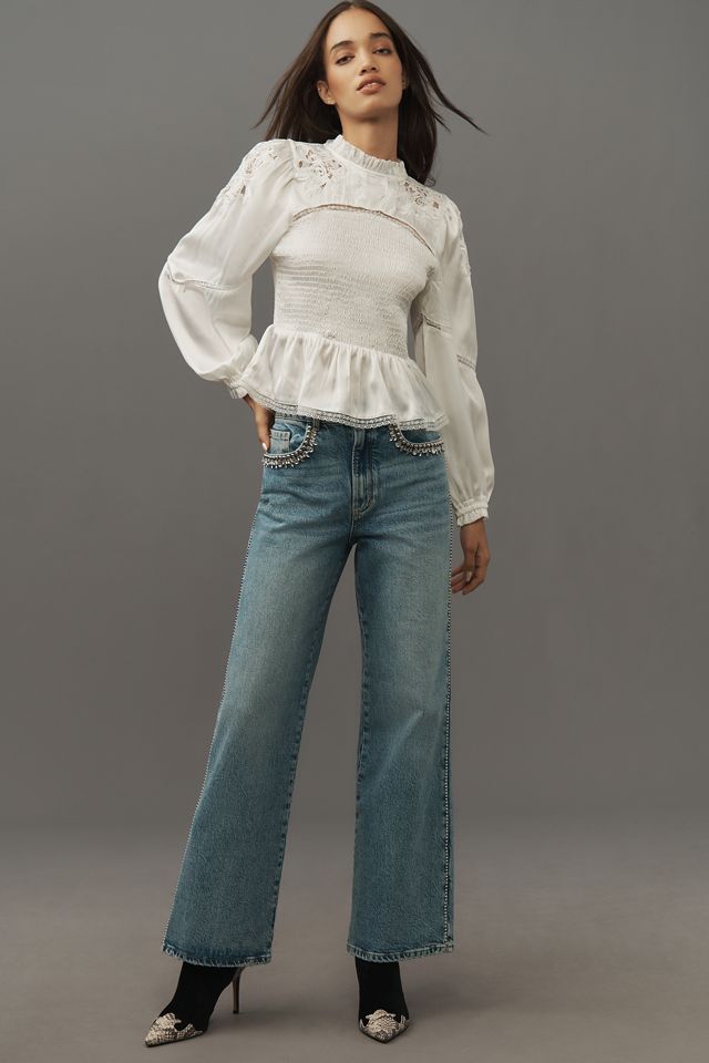 By Anthropologie Long-Sleeve Smocked Blouse #3