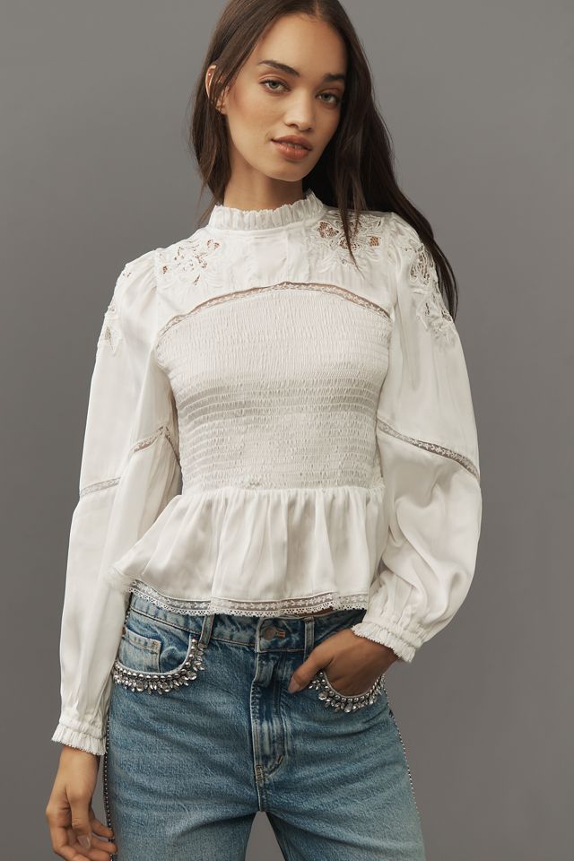 Anthropologie lace outlet long sleeve detailed top size XL