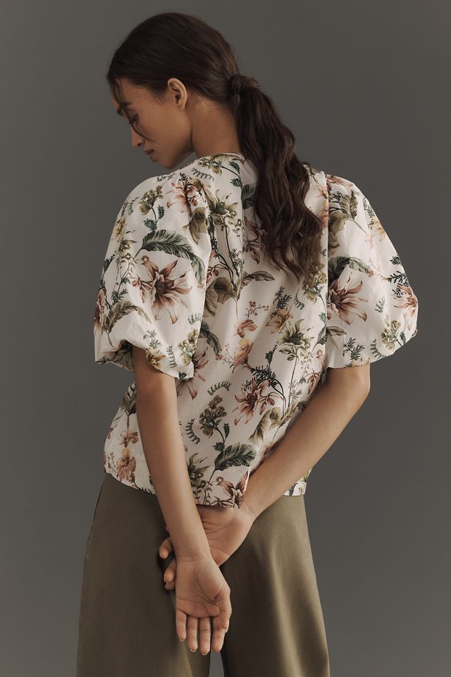 Blusa Popover De Manga Abullonada Con Cuello En V De Anthropologie #1
