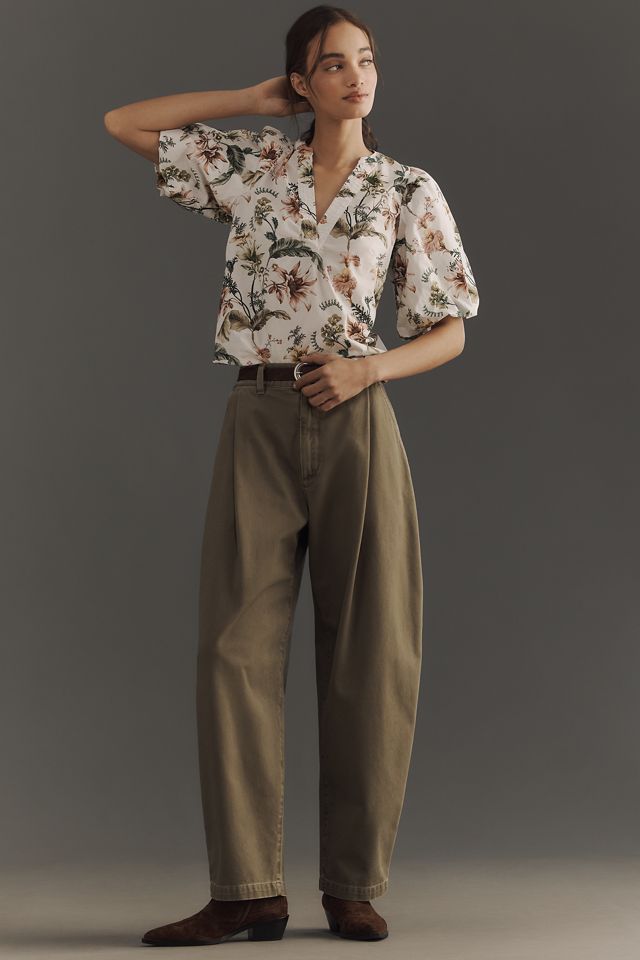 Blusa Popover De Manga Abullonada Con Cuello En V De Anthropologie #3