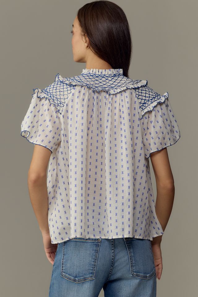 Pilcro Short-Sleeve Smocked Clip Dot Blouse #2