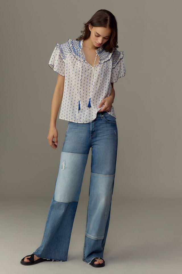 Pilcro Short-Sleeve Smocked Clip Dot Blouse #3