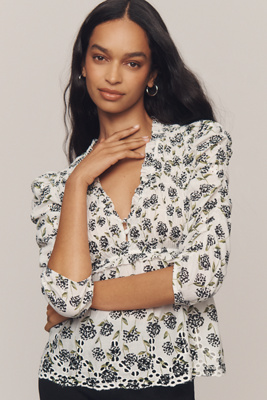 By Anthropologie Ruched-Sleeve Smocked Blouse product page