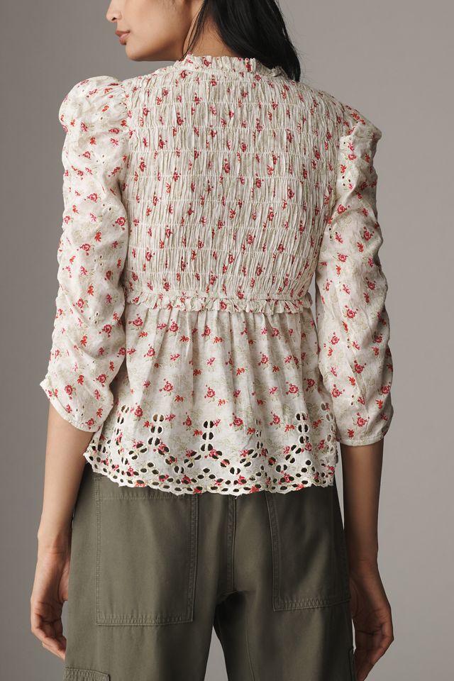 By Anthropologie Ruched-Sleeve Smocked Blouse #1