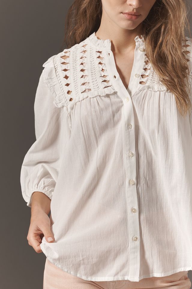 By Anthropologie Long-Sleeve Twisted Latticework Blouse #3