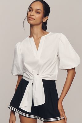 Maeve Short-Sleeve Tie-Front Blouse