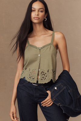 By Anthropologie Scallop-trim Lace Tank Top In Green