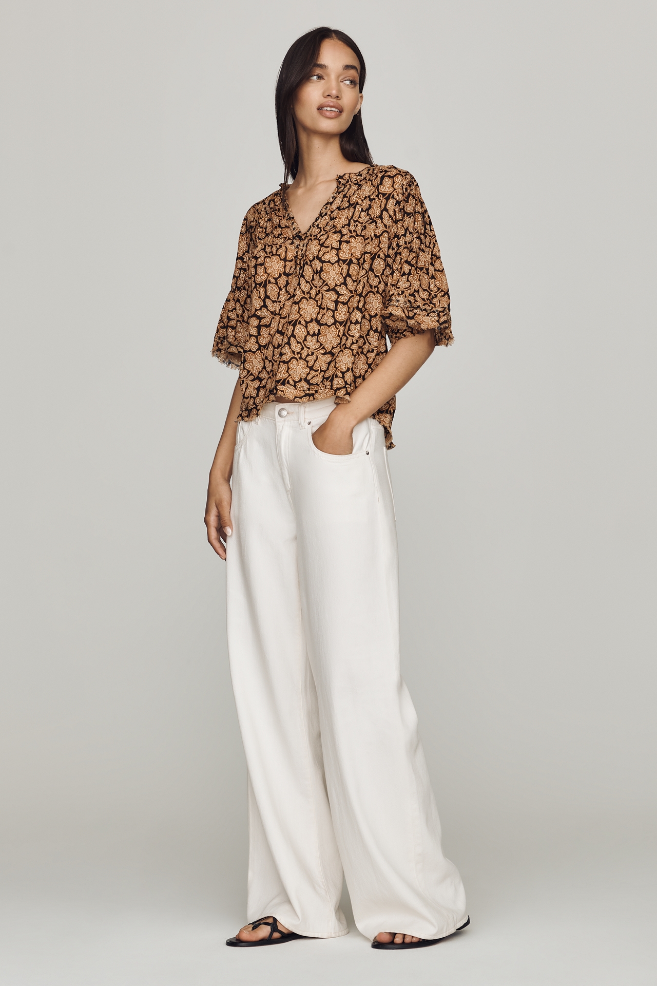 Trina Pintuck Short-Sleeve Swing Top