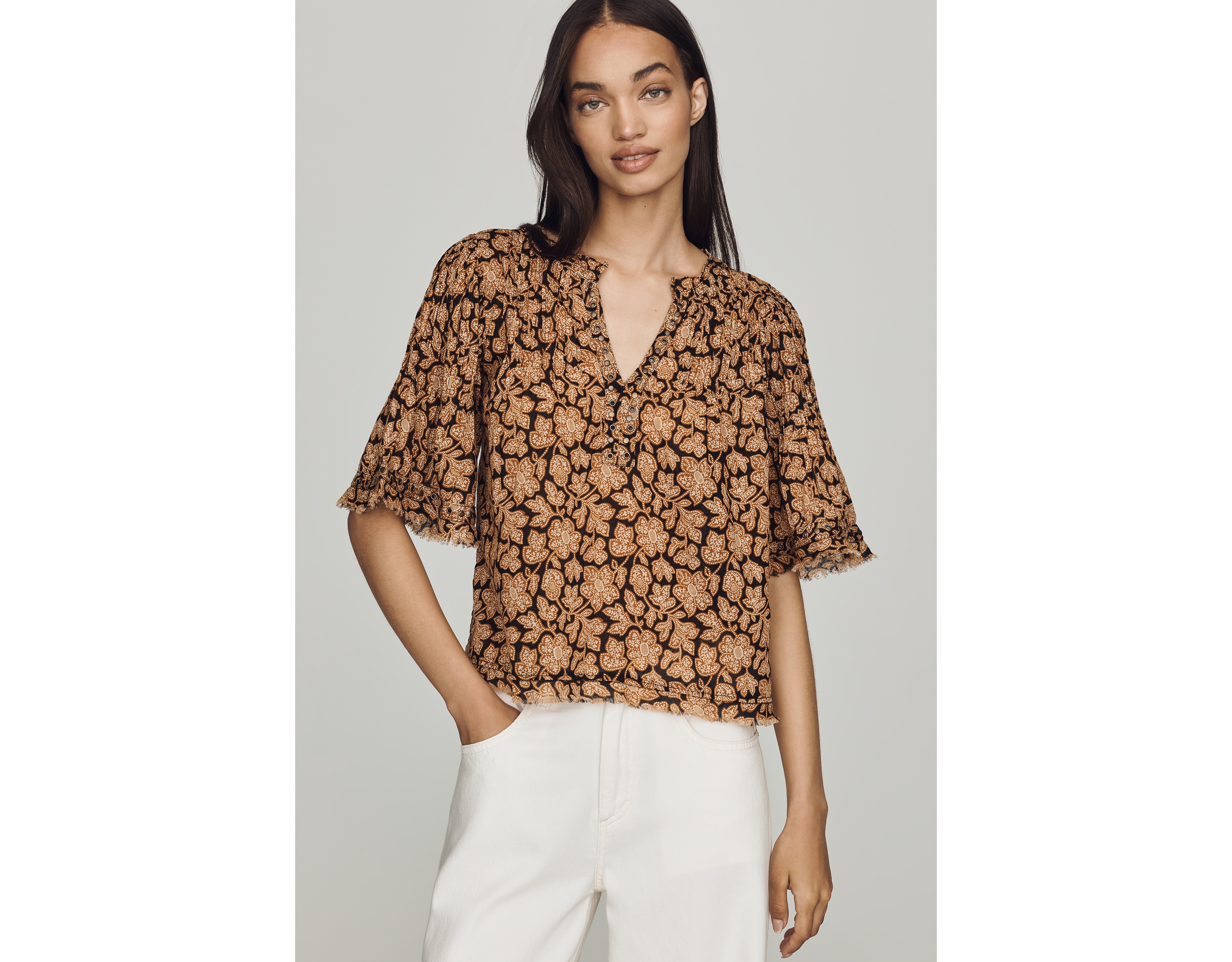 Trina Pintuck Short-Sleeve Swing Top