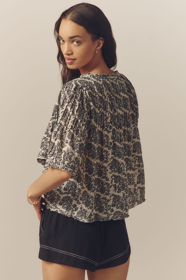By Anthropologie Pintuck Short-Sleeve Swing Top #2