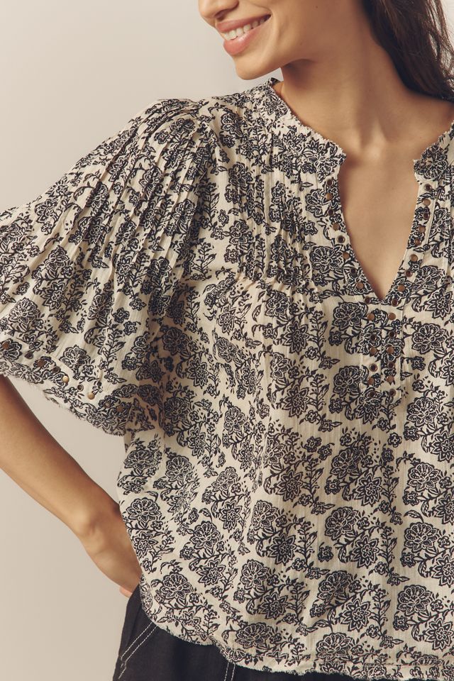 By Anthropologie Pintuck Short-Sleeve Swing Top #3