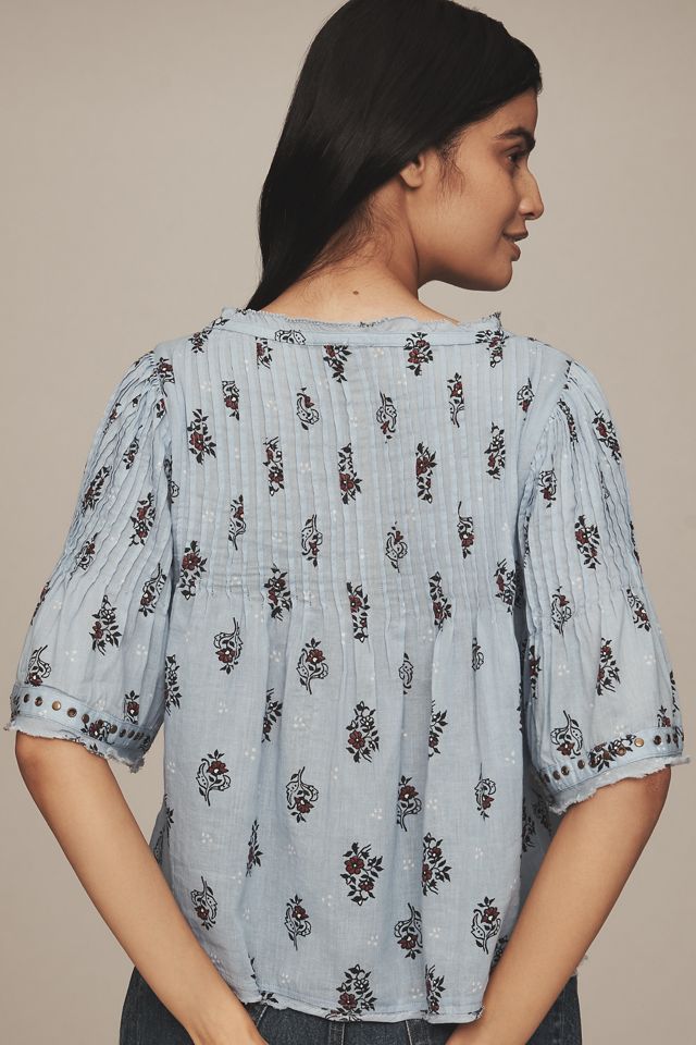 By Anthropologie Pintuck Kurzarm-Swing-Top #1